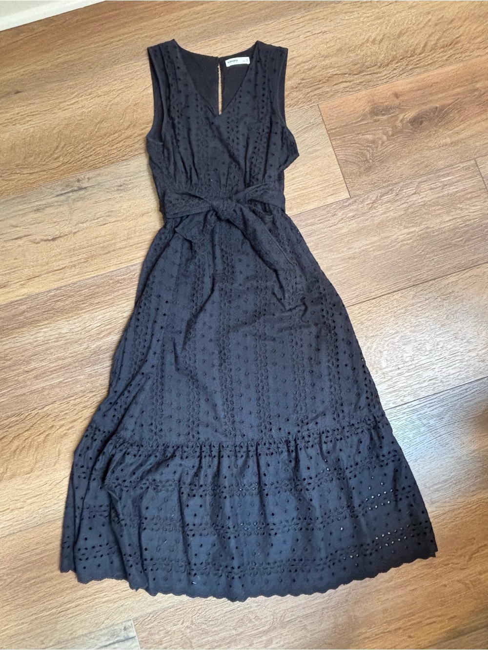 Sonoma Black Sleeveless Eyelet Maxi Dress with Tie Waist